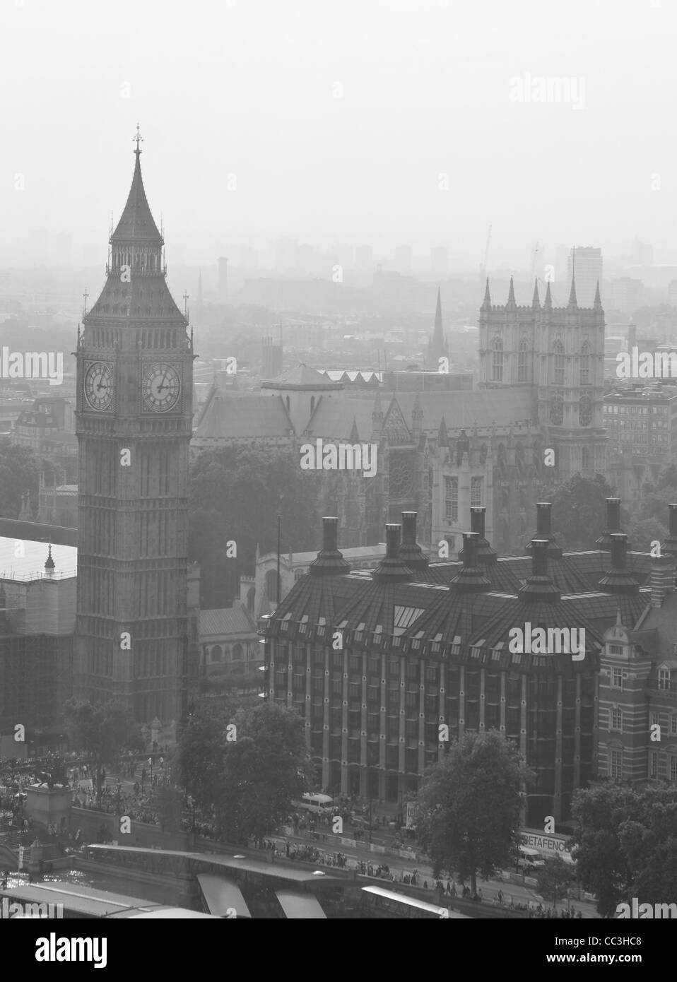 Vista aerea del Big Ben in B&W Foto Stock