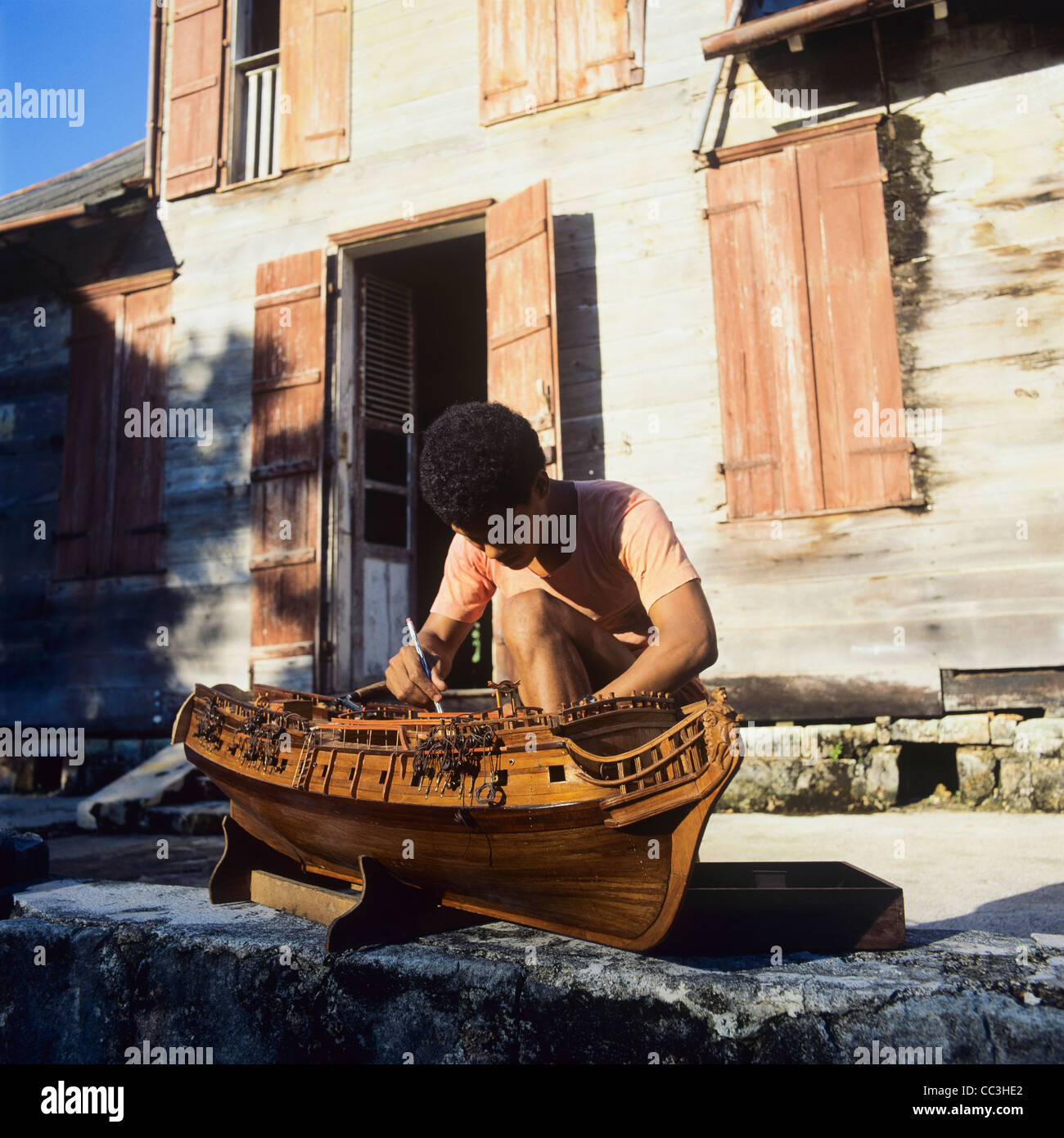 L'uomo modello di barca a vela, Mahe Island, Seicelle Foto Stock