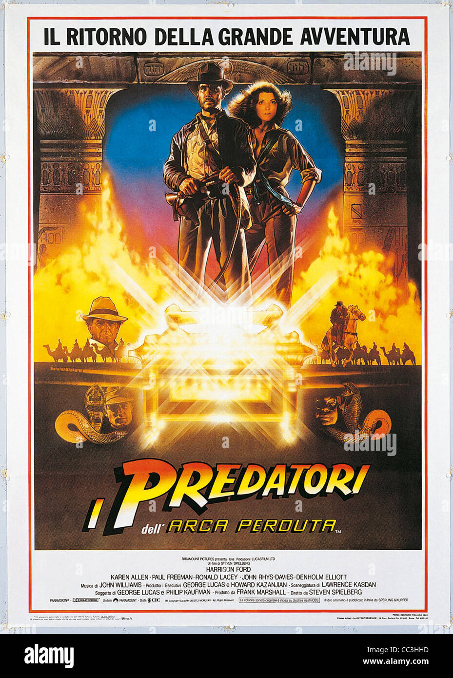Manifesti di film: predatori del perso (predatori dell'Arca perduta), 1981, diretto da Steven Spielberg, starring Harrison Ford, Karen Foto Stock