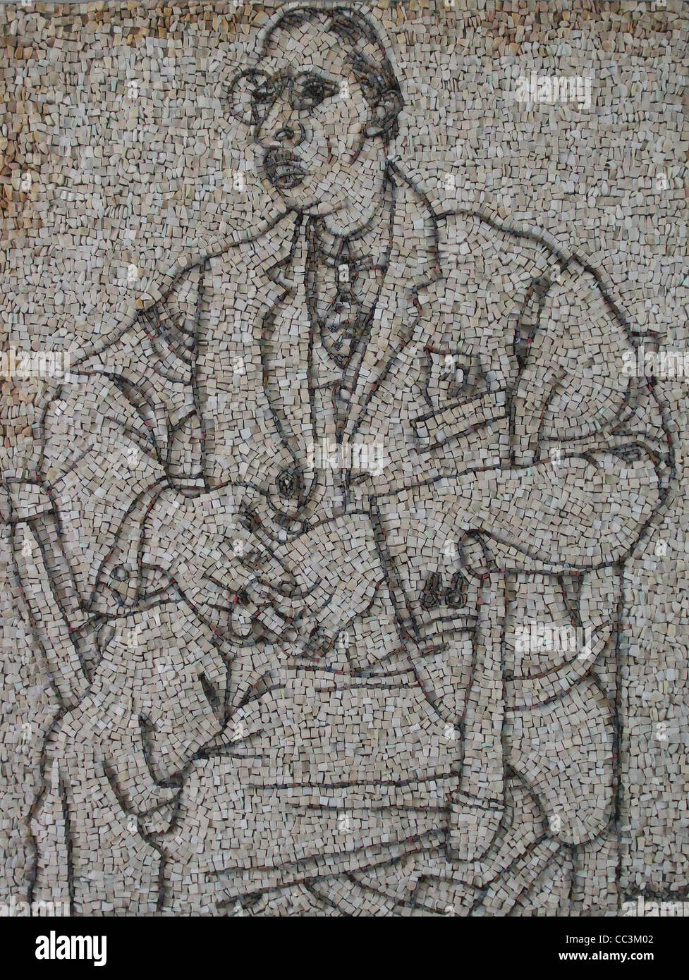 Interpretazione in mosaico di Pablo Picasso del ritratto di Igor Stravinsky esposti nella scuola del mosaico a Spilimbergo, Italia. Foto Stock