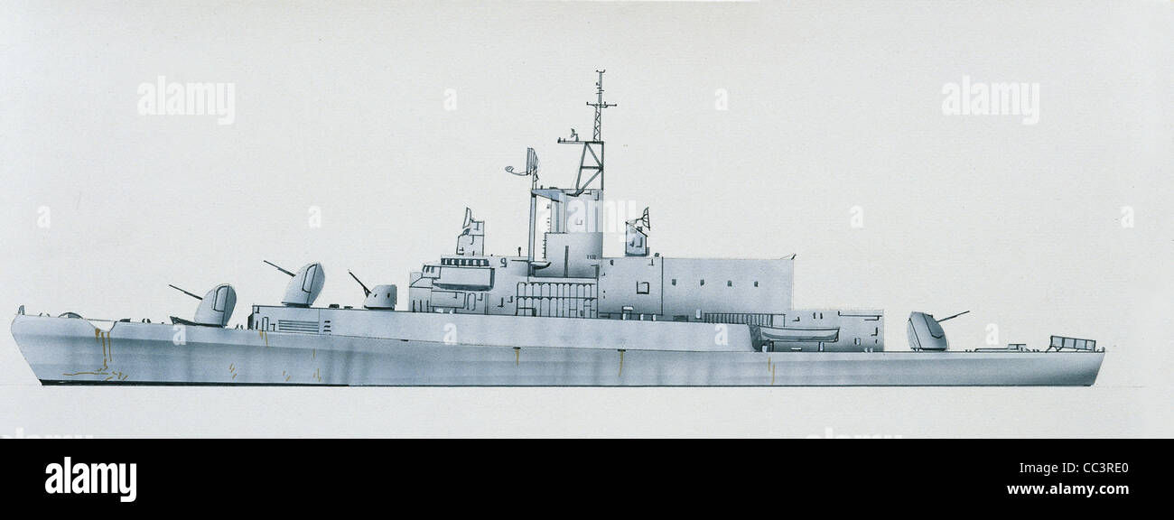 Navi - Marina Militare Italiana - Carlo Bergamini fregata (1960). Disegno Foto Stock