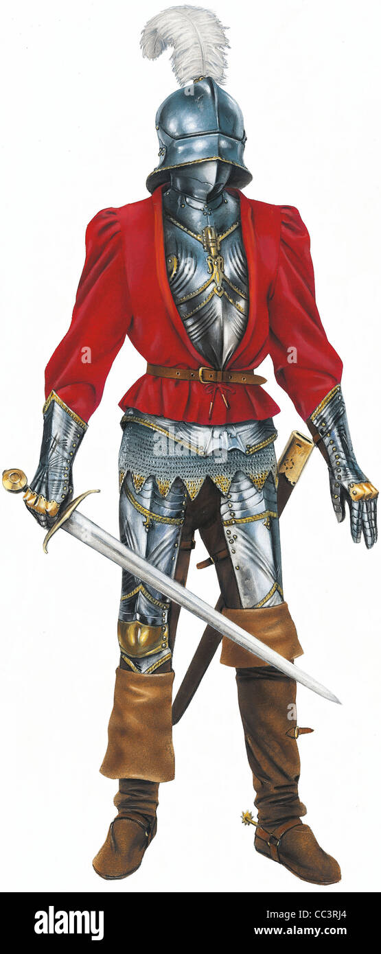 Armi e armature. Il cavaliere inglese Late-Gothic indossare la corazza, tardo XV CenturyCentury. llustration. Foto Stock