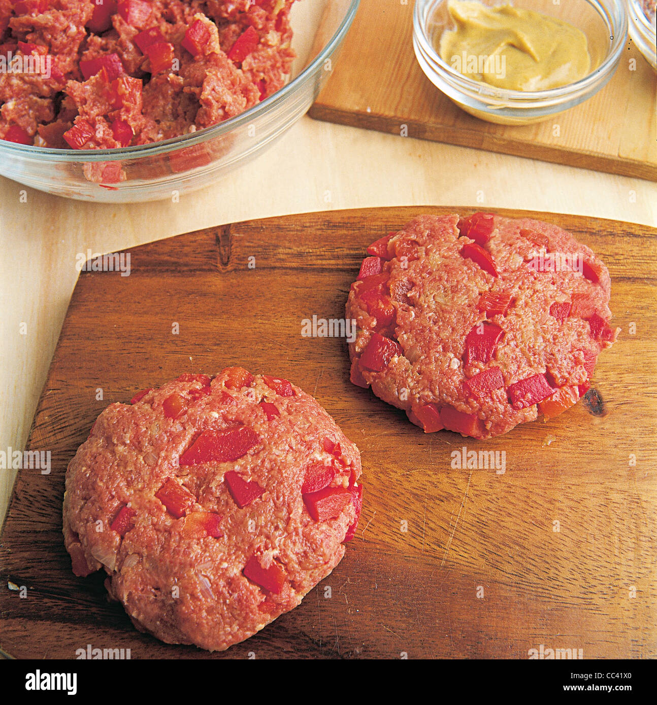 Cucina: hamburger, bistecche Haches Aux 3 Acciuga Acciuga Foto Stock