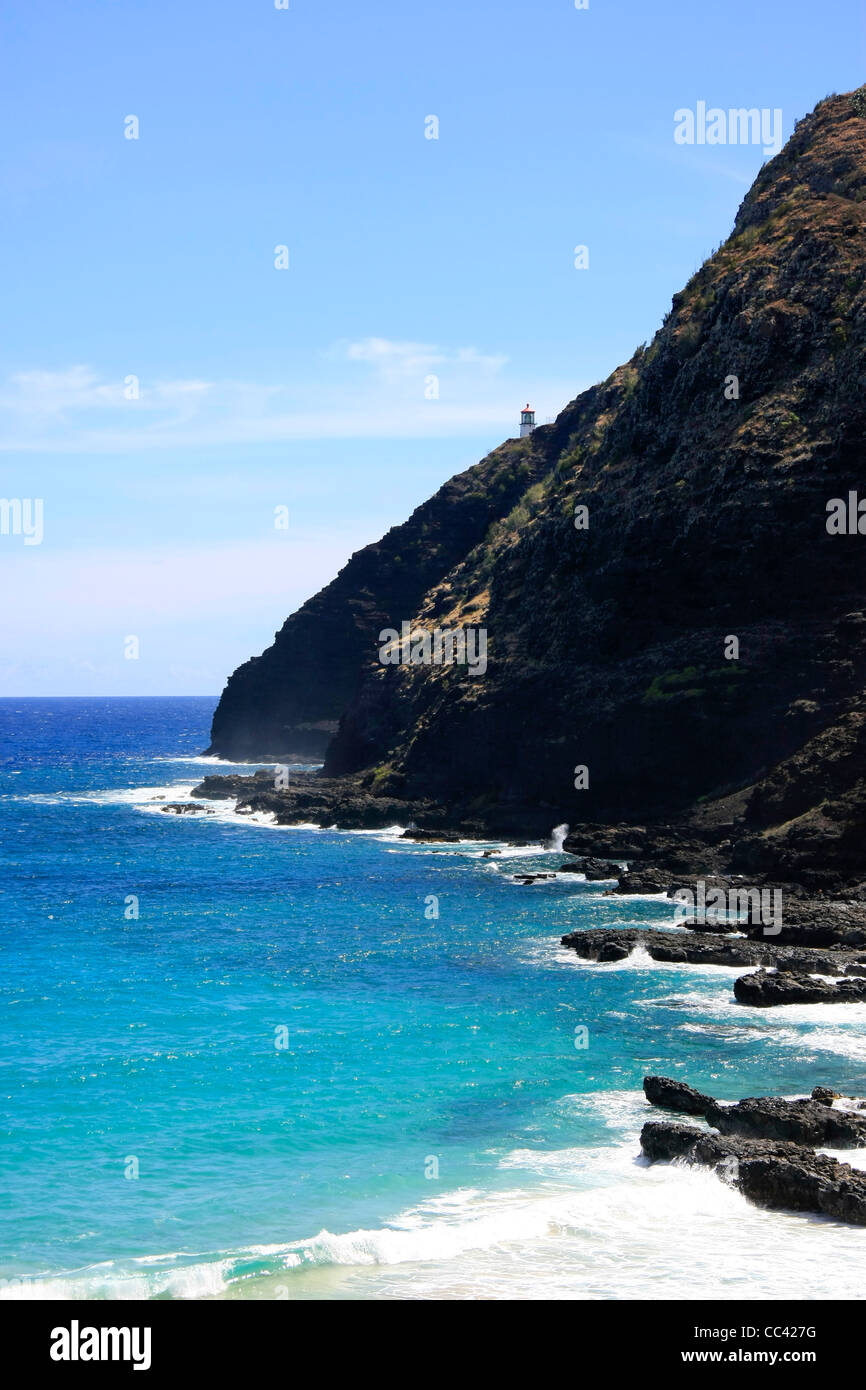 Faro di la ripida costa delle Hawaii Foto Stock