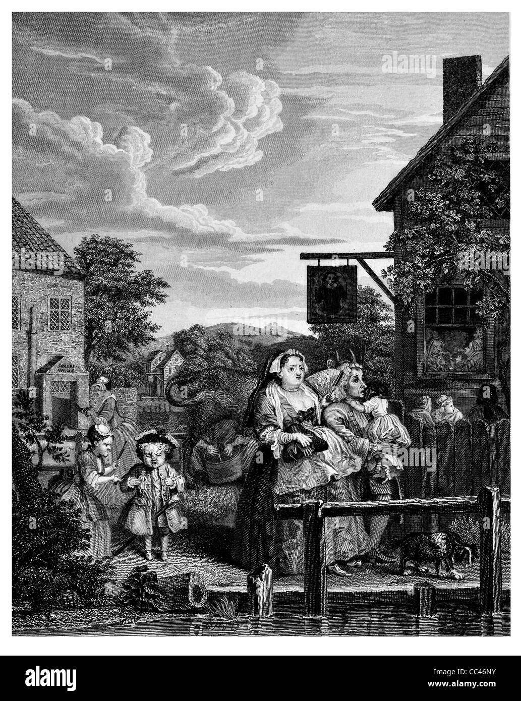 Orari del giorno sera dalla immagine originale da Hogarth dalle opere di Hogarth pubblicato Londra 1833 Foto Stock