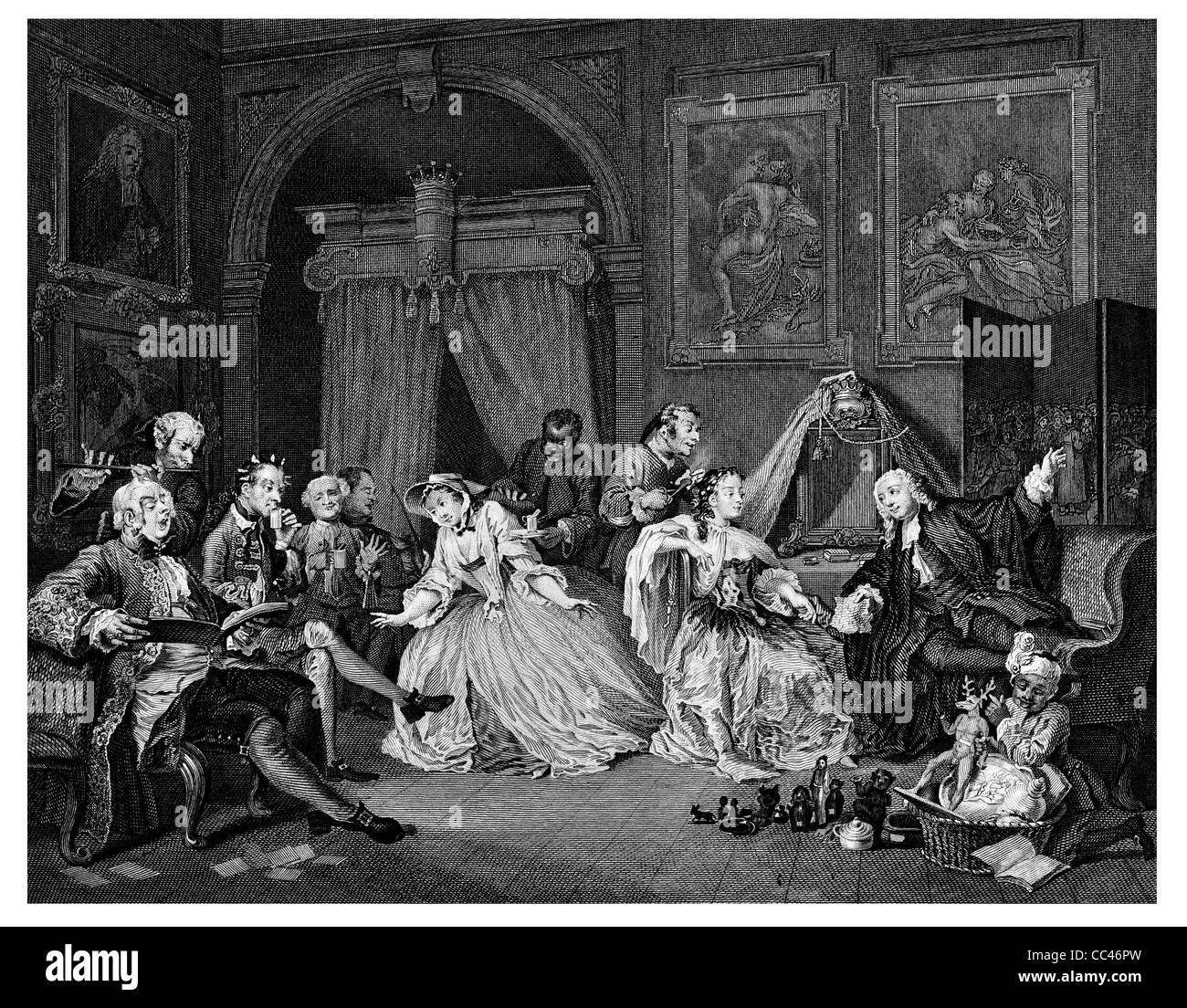 Matrimonio a la modalità scena Toilette dalla immagine originale da Hogarth dalle opere di Hogarth pubblicato Londra 1833 Foto Stock