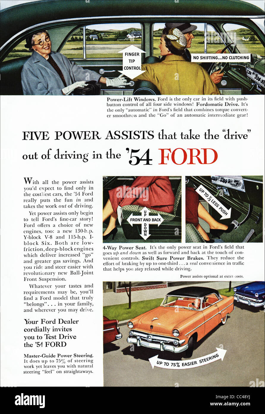Pagina piena inserzione nella rivista americana cicra 1954 per '54 vetture FORD Foto Stock