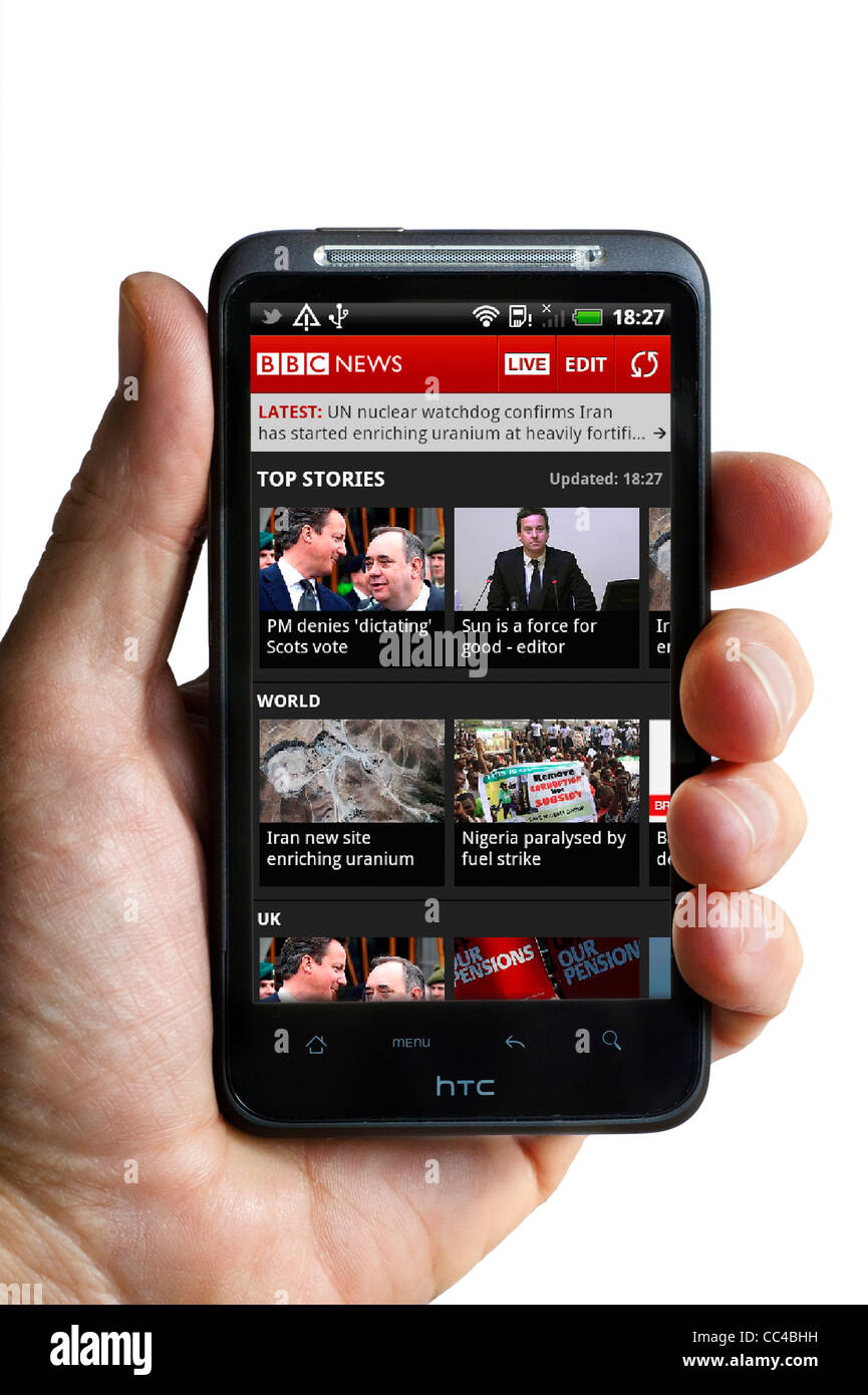 BBC News app su un smartphone HTC Foto Stock