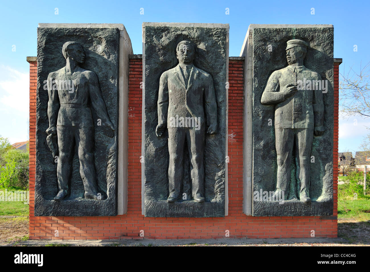 Béla Kun, Jenő Landler, Tibor Szamuely Memorial, Memento Park, Budapest, Ungheria Foto Stock