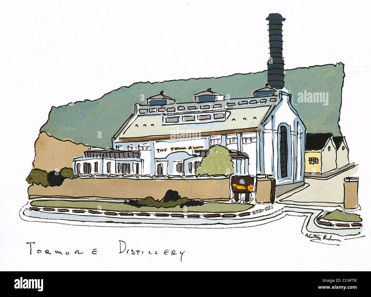 Alastair Buchanan Scozia Tormore distilleria di Whisky Distillery acquerello Foto Stock
