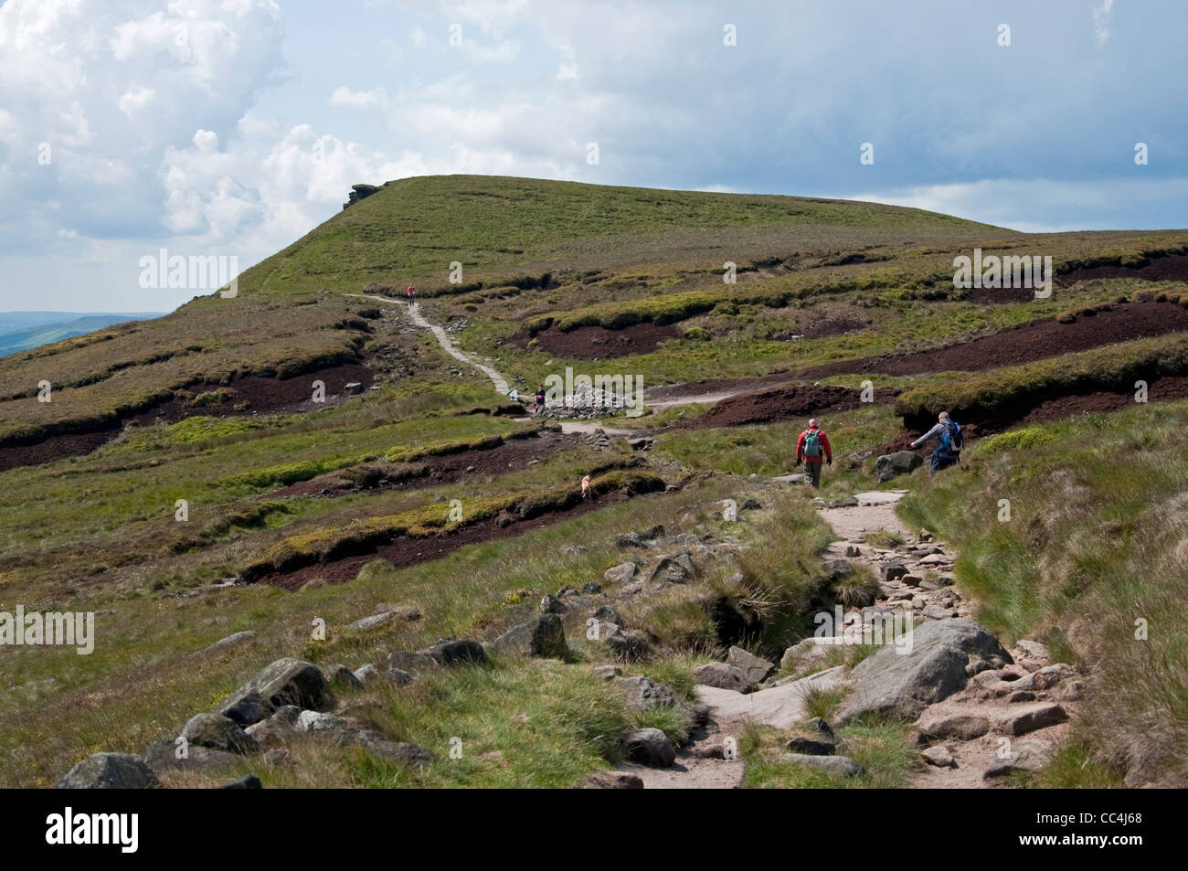 Il percorso si snoda lungo i bordi del sud di Kinder Scout in direzione della specie suina torna, Parco Nazionale di Peak District. Foto Stock