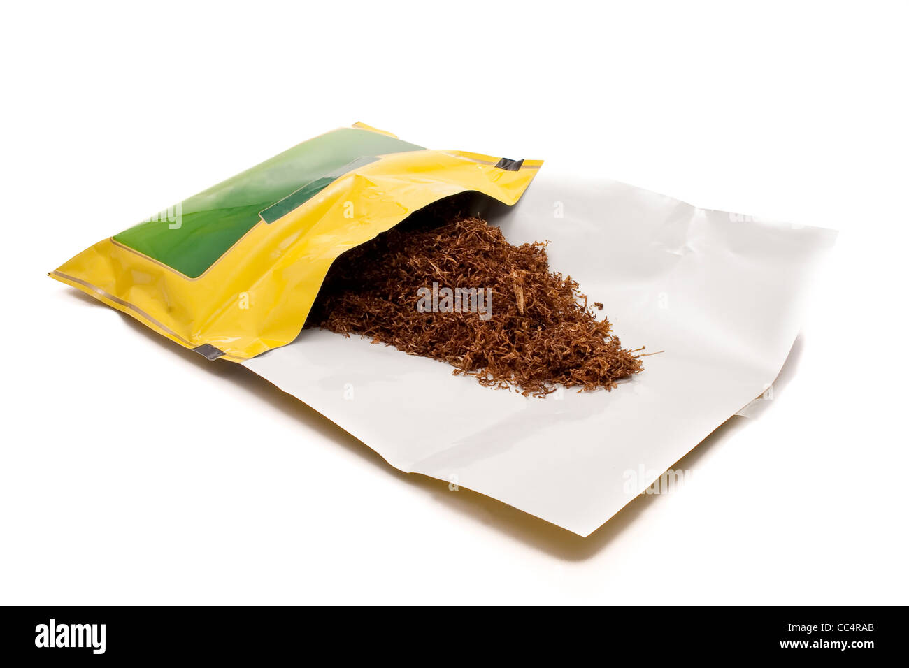 Custodia di tabacco giallo e verde isolato Foto Stock