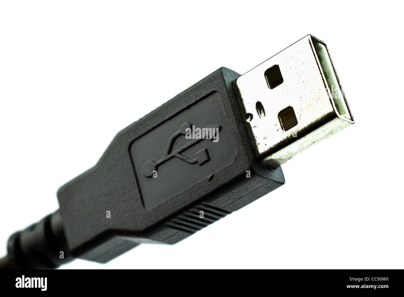 In prossimità di una connessione USB isolato su bianco. Foto Stock