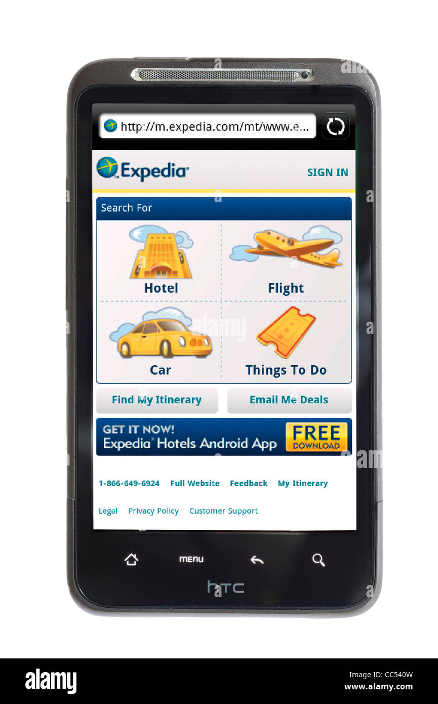 Il Expedia viaggio sito web su uno smartphone HTC Foto Stock