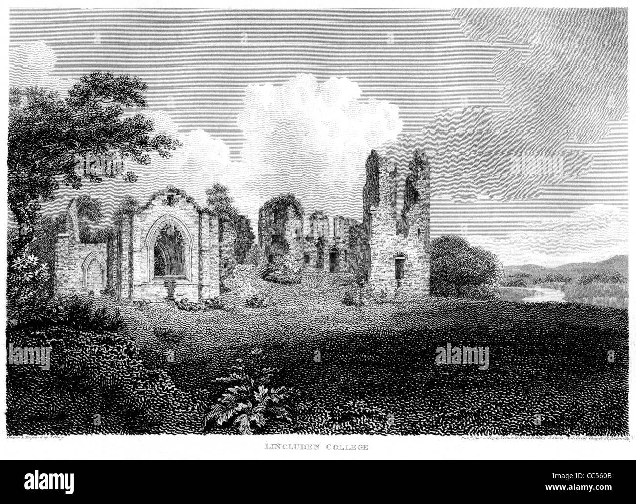 Lincluden College (Collegiata Priory o Abbey) - una incisione da un libro di Robert Burns pubblicato nel 1805. Ispirato Burns poem "una visione". Foto Stock