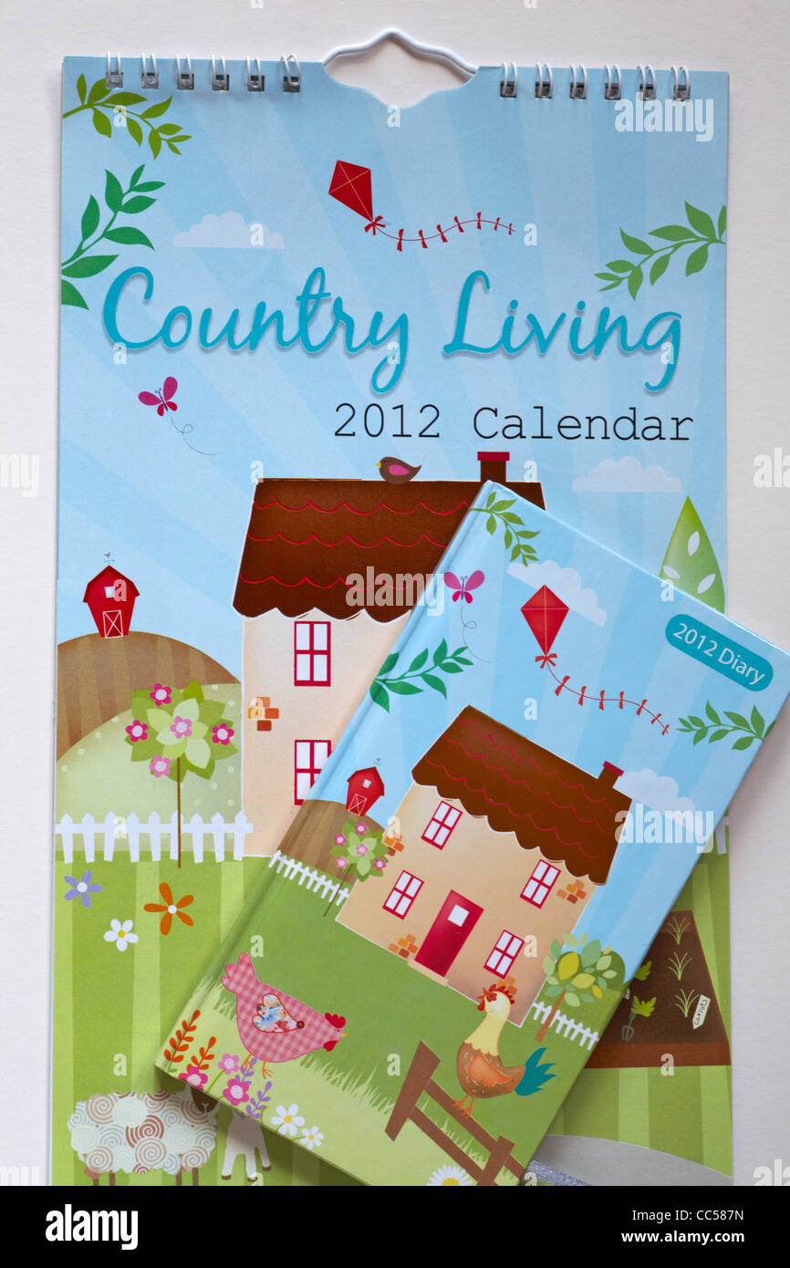 Country Living 2012 Calendario e Diario su sfondo bianco Foto Stock