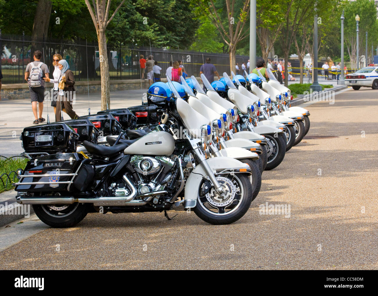 Una fila di Harley Davidson Moto della polizia - Washington DC, Stati Uniti d'America Foto Stock