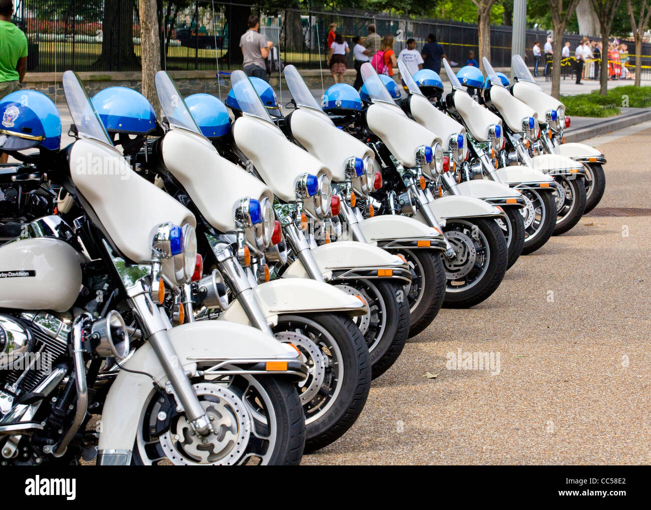 Una fila di Harley Davidson Moto della polizia - Washington DC, Stati Uniti d'America Foto Stock