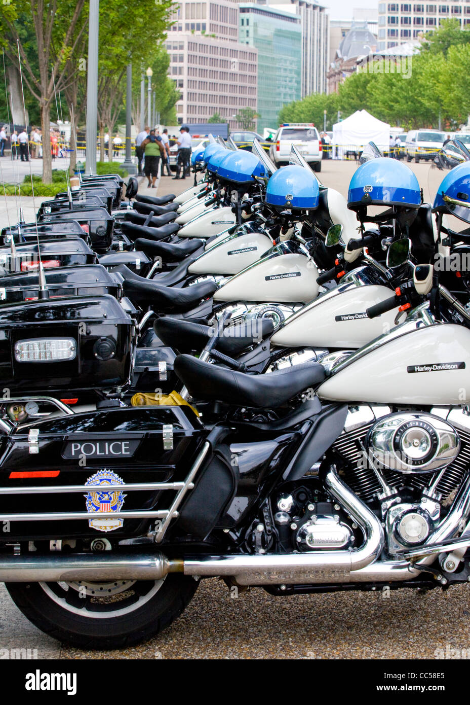 Una fila di Harley Davidson Moto della polizia - Washington DC, Stati Uniti d'America Foto Stock