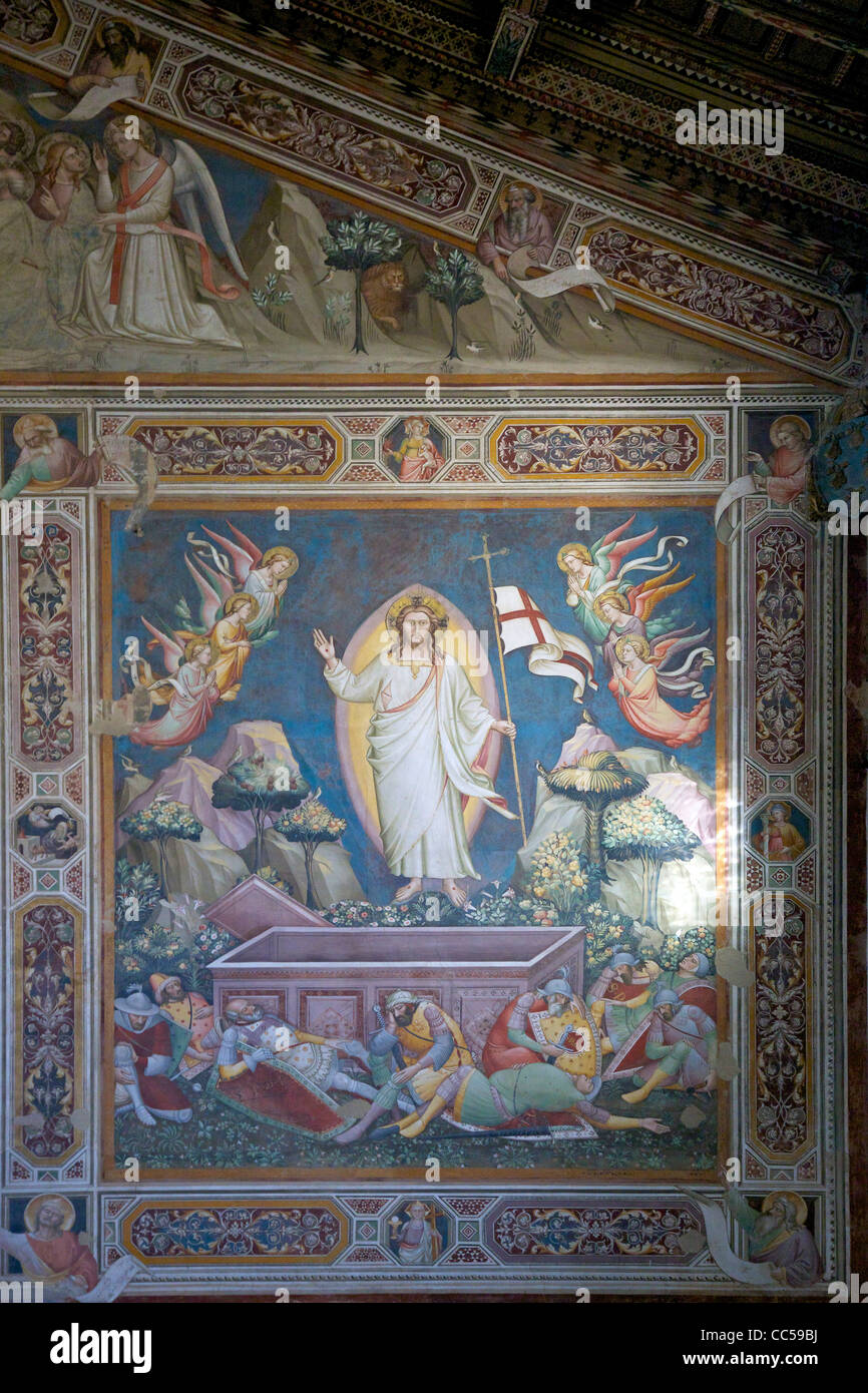 La risurrezione affresco, da Niccolò di Pietro Gerini, Rinuccini cappella, la Sagrestia Basilica di Santa Croce a Firenze Toscana Italia Foto Stock