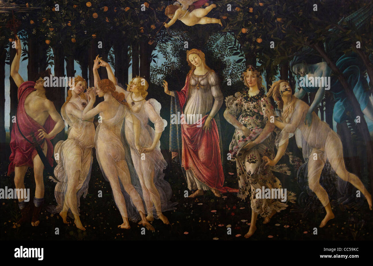 Primavera, o Allegoria della Primavera di Sandro Botticelli, circa 1482, Galleria degli Uffizi, Firenze, Toscana, Italia, Europa Foto Stock