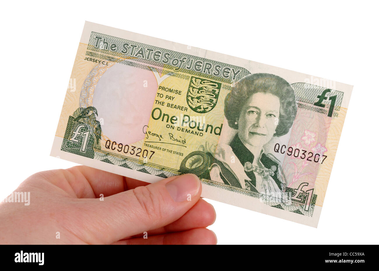 Jersey una libbra nota su un "Sfondo bianco" Foto Stock