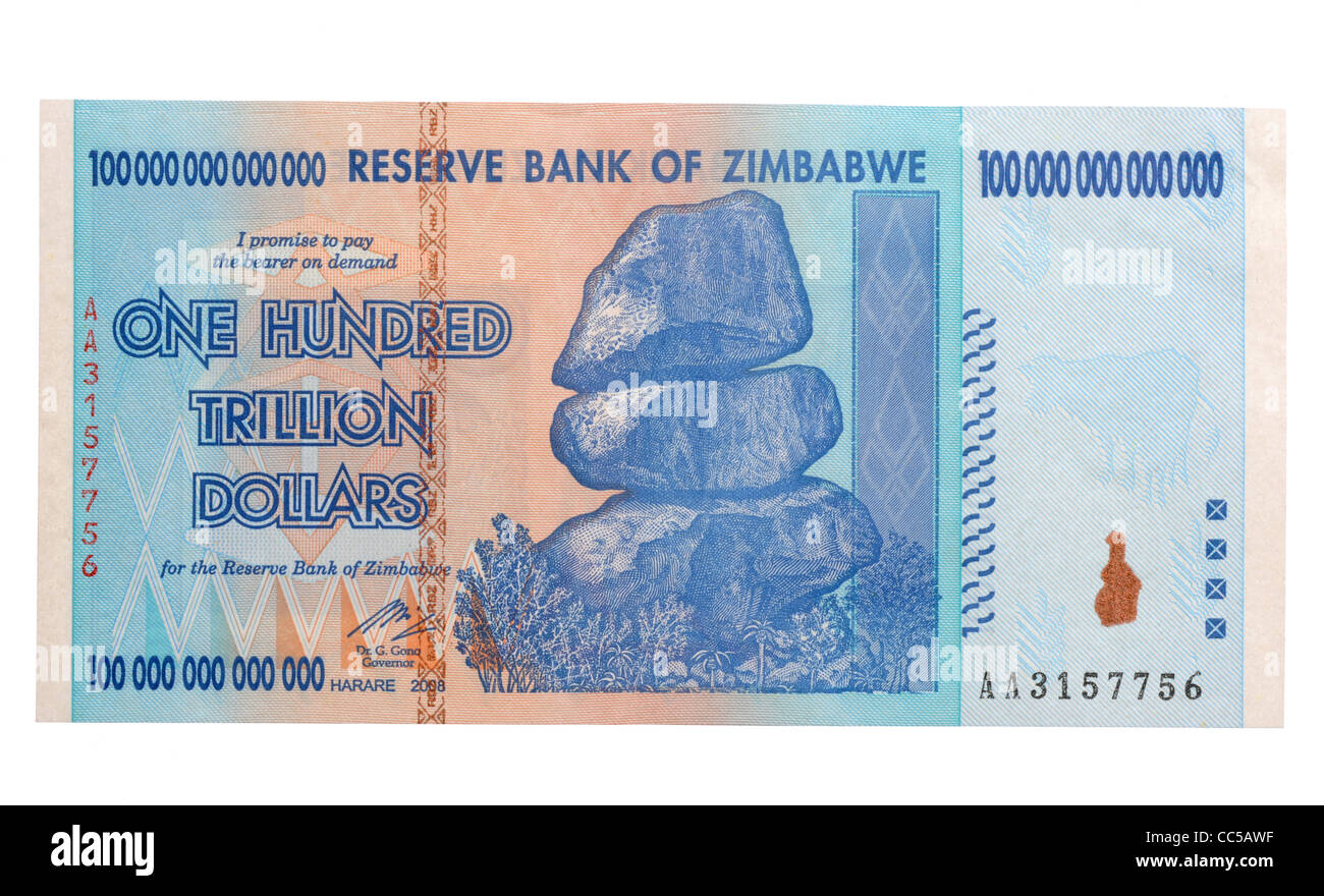 Un centinaio di trilioni di dollari di banca nota, un centinaio di trilioni di dollari dello Zimbabwe nota banca Foto Stock