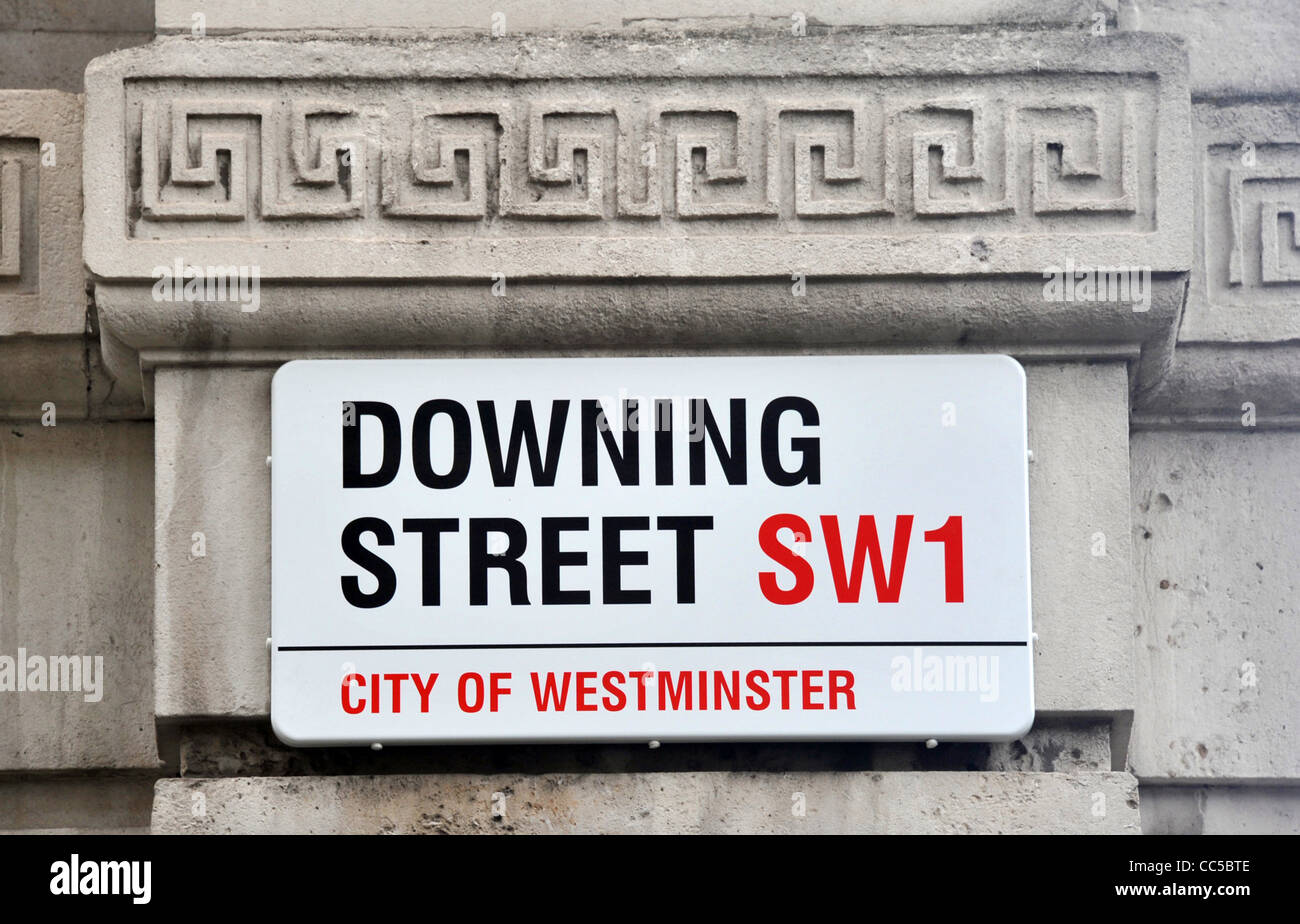 Downing Street sign Londra Inghilterra REGNO UNITO Foto Stock