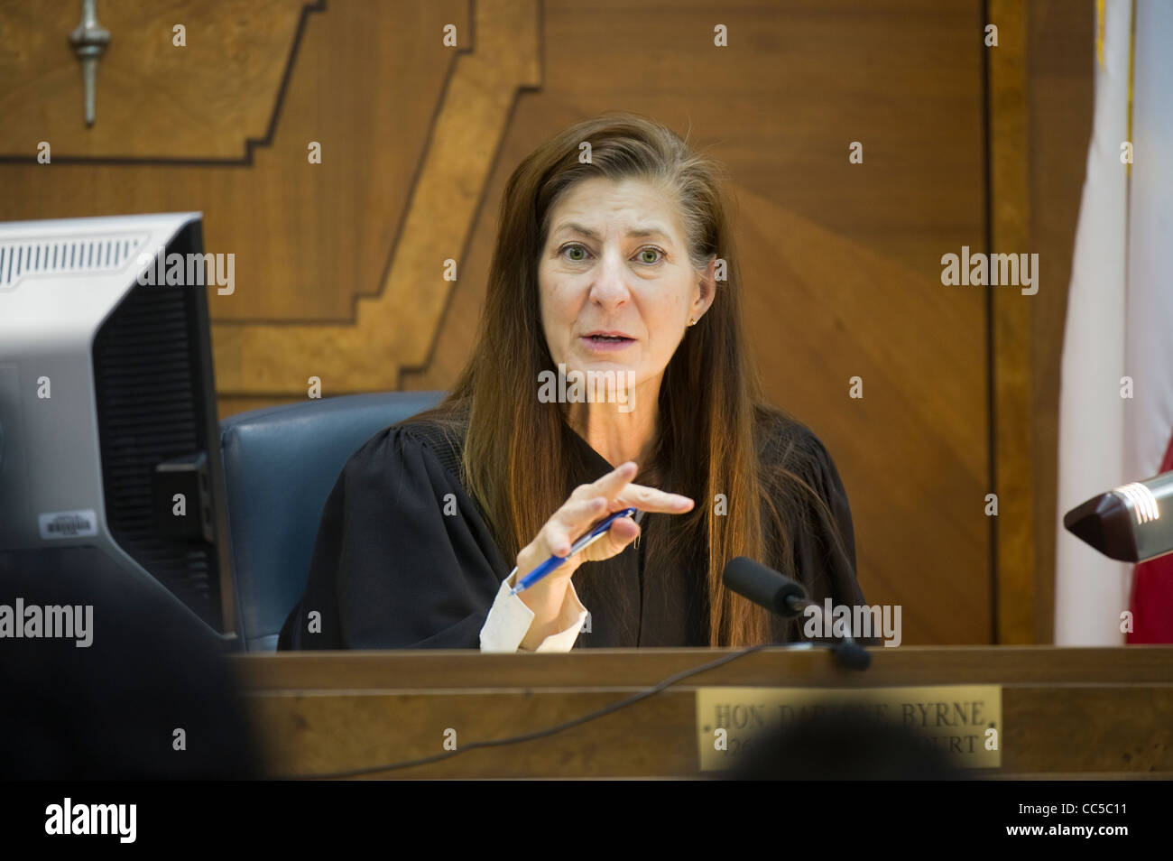 Family Court a legge di giustizia Darlene Byrne routine maniglie bambino custody casi nelle sue aule di tribunale di Austin in Texas Foto Stock