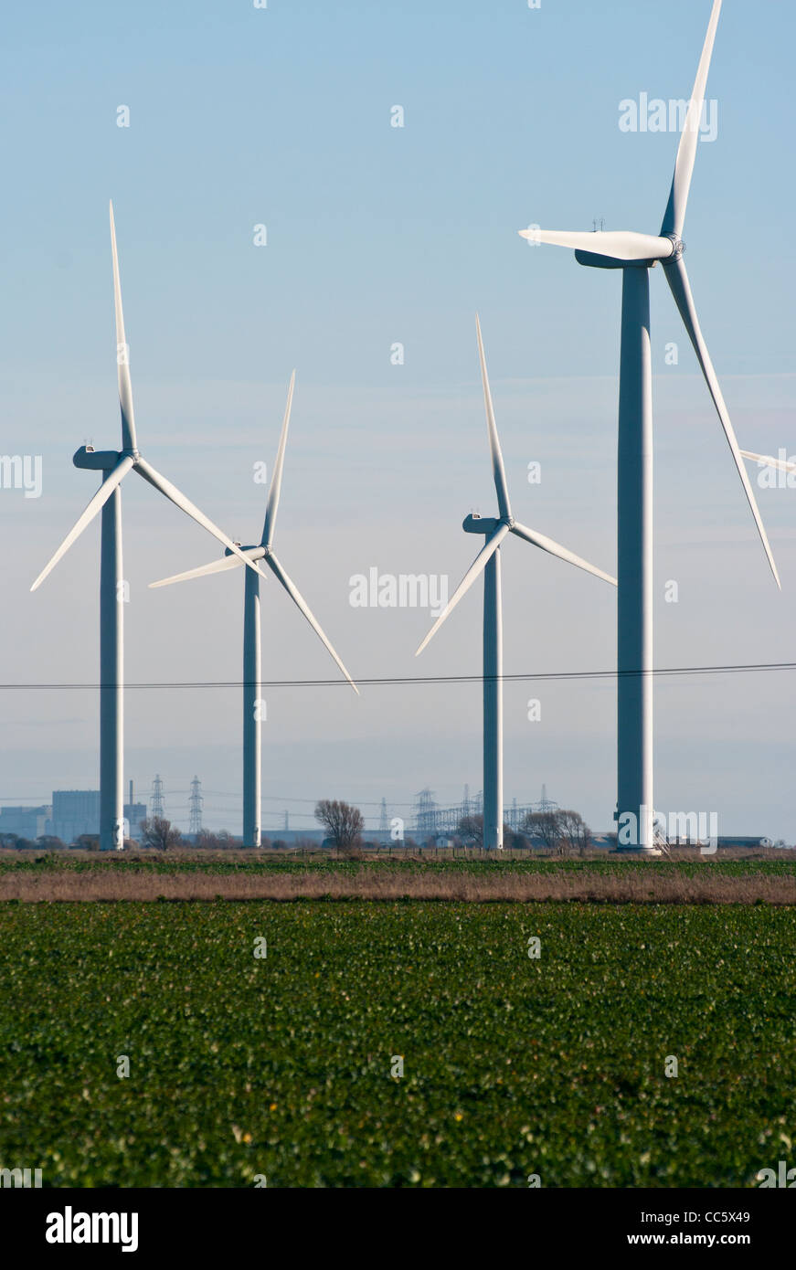 Le turbine eoliche in NPower poco Cheyne Corte Wind Farm East Sussex Regno Unito alternative di energia elettrica Foto Stock