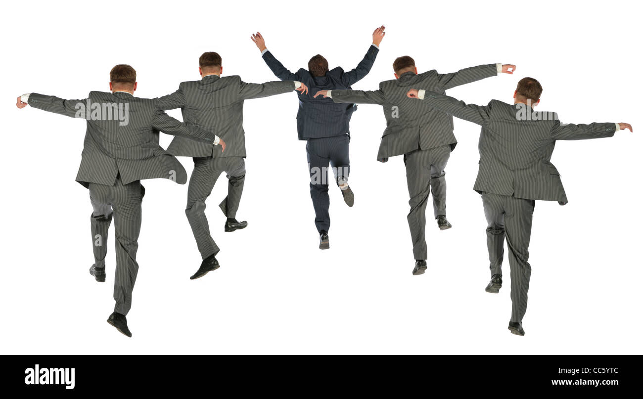 Dietro jumping team business collage Foto Stock