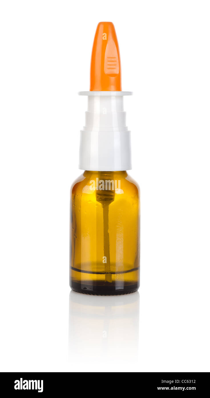 Spray Nasale isolato su uno sfondo bianco Foto Stock