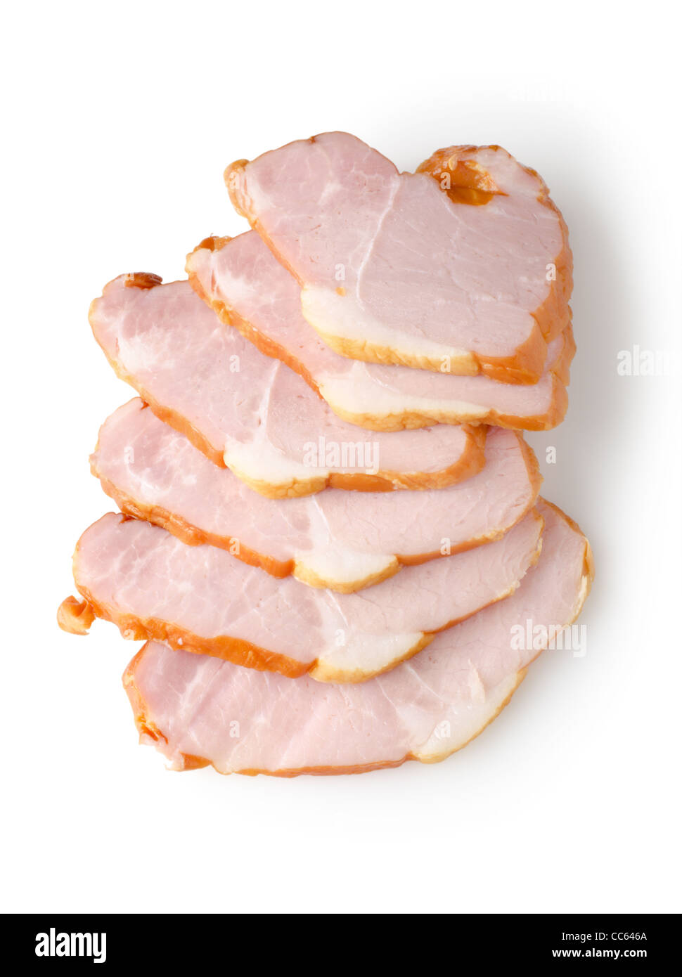 Il prosciutto affettato isolato su uno sfondo bianco Foto Stock
