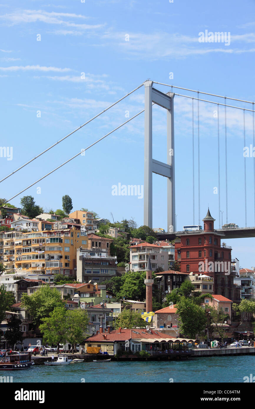 Turchia, Istanbul, Rumeli Hisari village, Ponte Fatih, sul Bosforo, Foto Stock