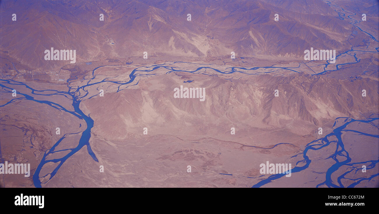 Yarlung Zangbo Fiume e Himalaya, Tibet, Cina Foto Stock