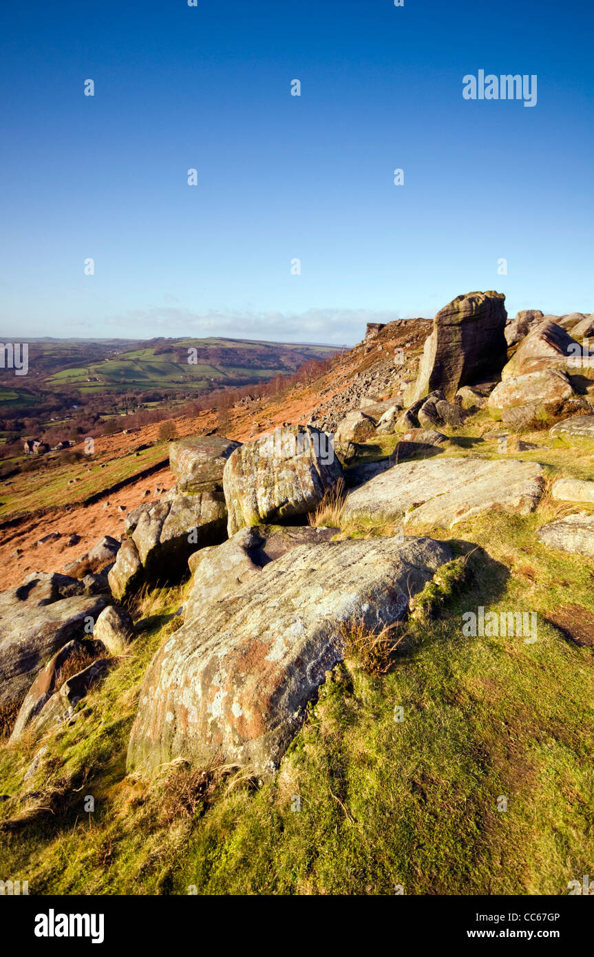 Bordo Curbar nel Parco Nazionale di Peak District nel Derbyshire, England, Regno Unito Foto Stock