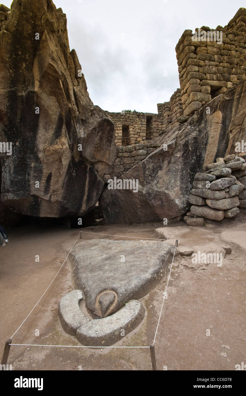 Machu Picchu UNESCO World Heritage Site antica pietra Inca rimane rovine, Aguas Calientes, Perù. Foto Stock