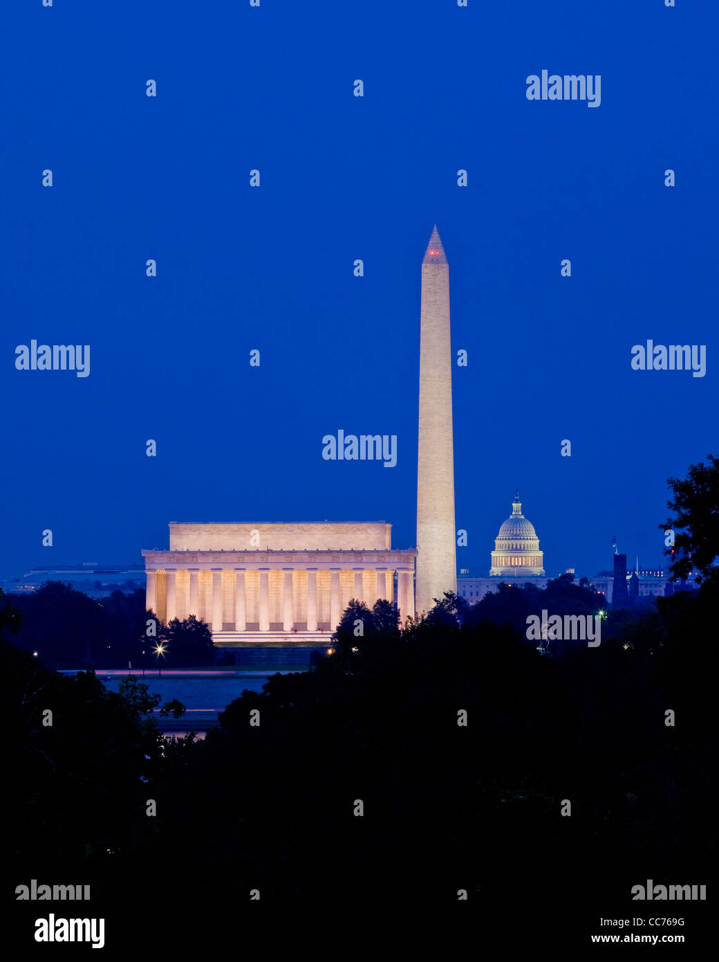 Washington DC skyline di notte Foto Stock