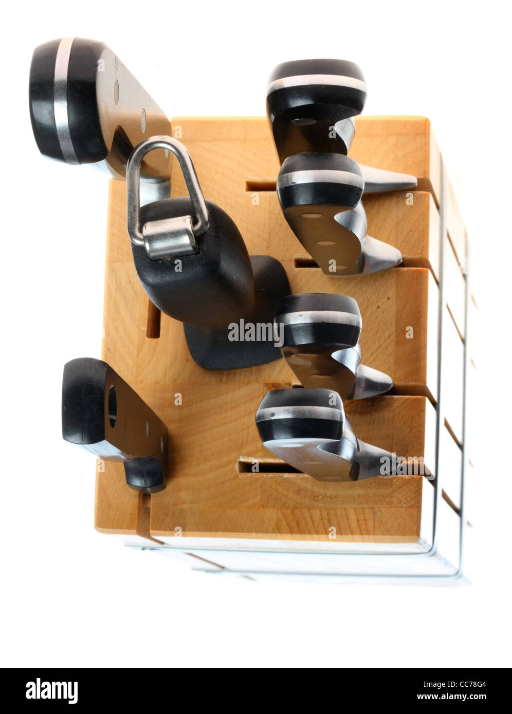 Utensili per la cucina. Il blocco coltelli con vari tipi di coltelli da cucina. Foto Stock