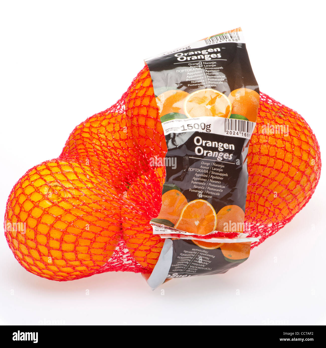 Una rete di arance Foto Stock