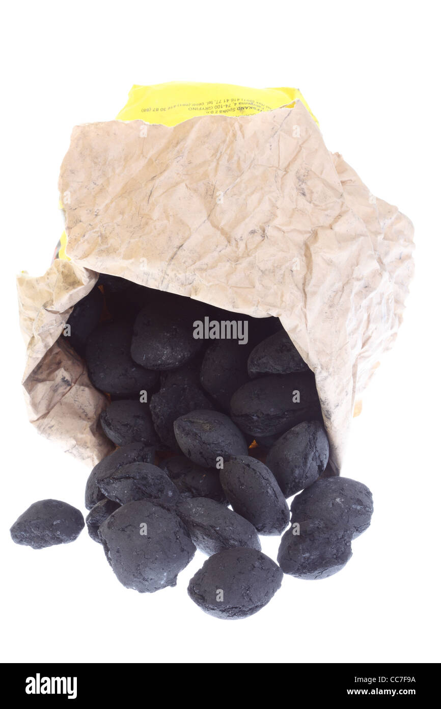 Sacco Sacco - carbone, carbonio nugget isolati su sfondo bianco Foto Stock