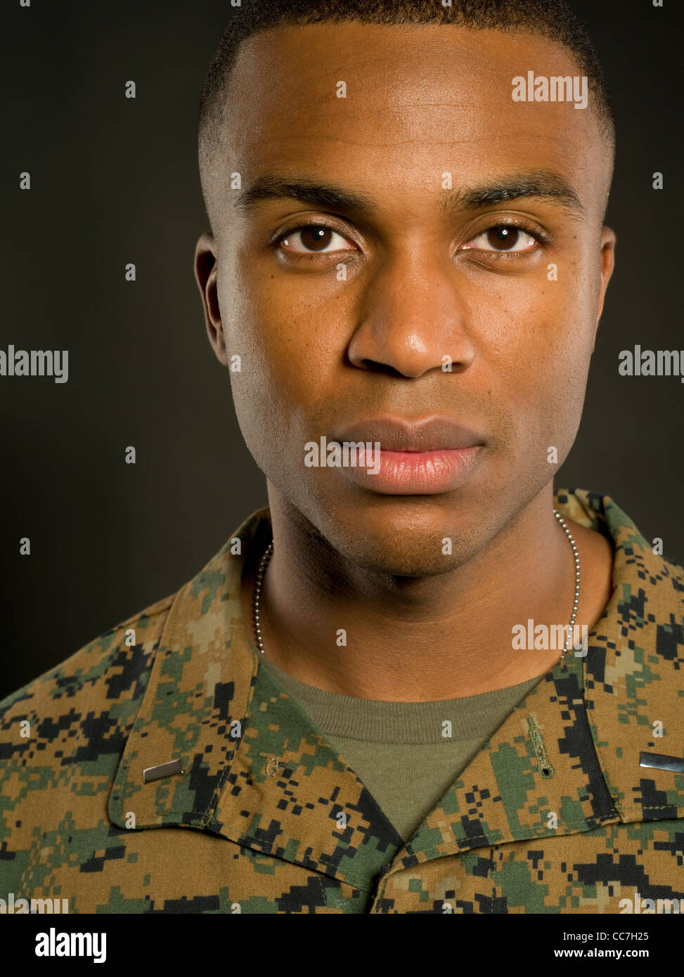 Stati Uniti Marine Corps Officer in Marine Corps Combat Utility MARPAT uniforme digitale modello camouflage woodland pattern Foto Stock