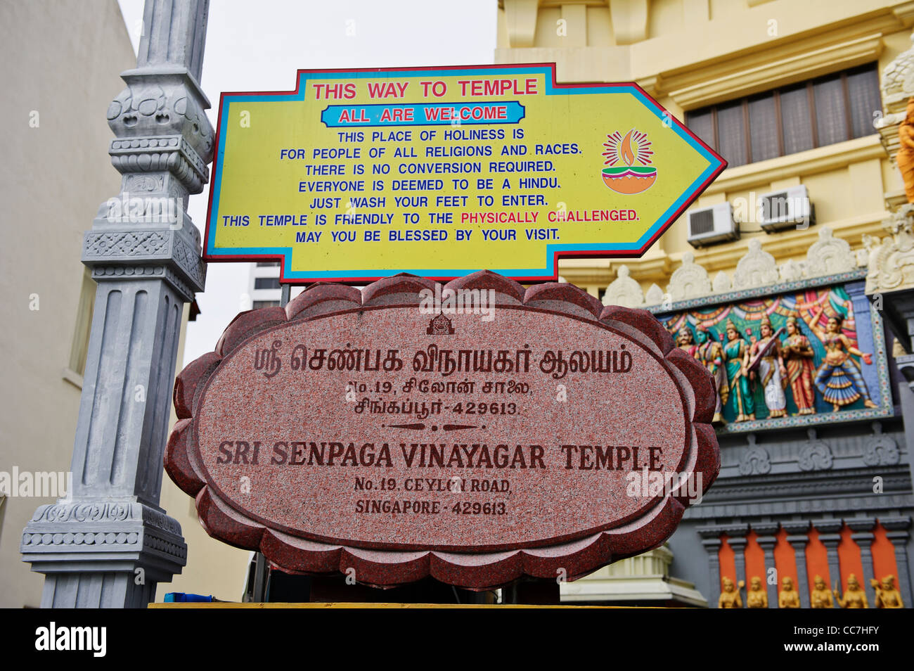 Direzione di Sri Senpaga Vinayagar tempio, Singapore Foto Stock