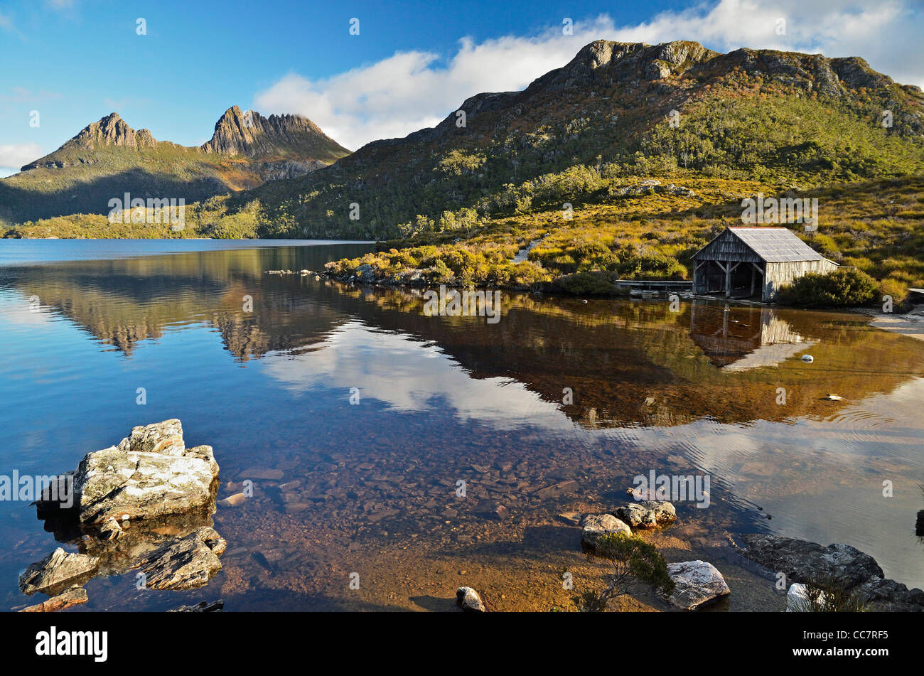 Cradle Mountain e il Lago di colomba, Cradle Mountain-Lake St Clair National Park, Patrimonio Mondiale UNESCO Area, Tasmania, Australia Foto Stock