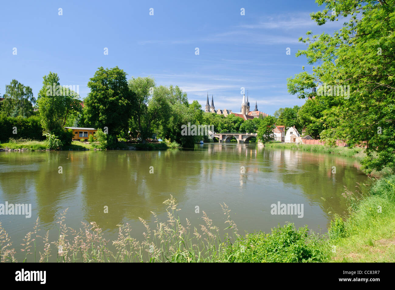 Quartiere duomo sopra il fiume Saale con la cattedrale e il castello, Merseburg, Sassonia-Anhalt, Germania, Europa Foto Stock