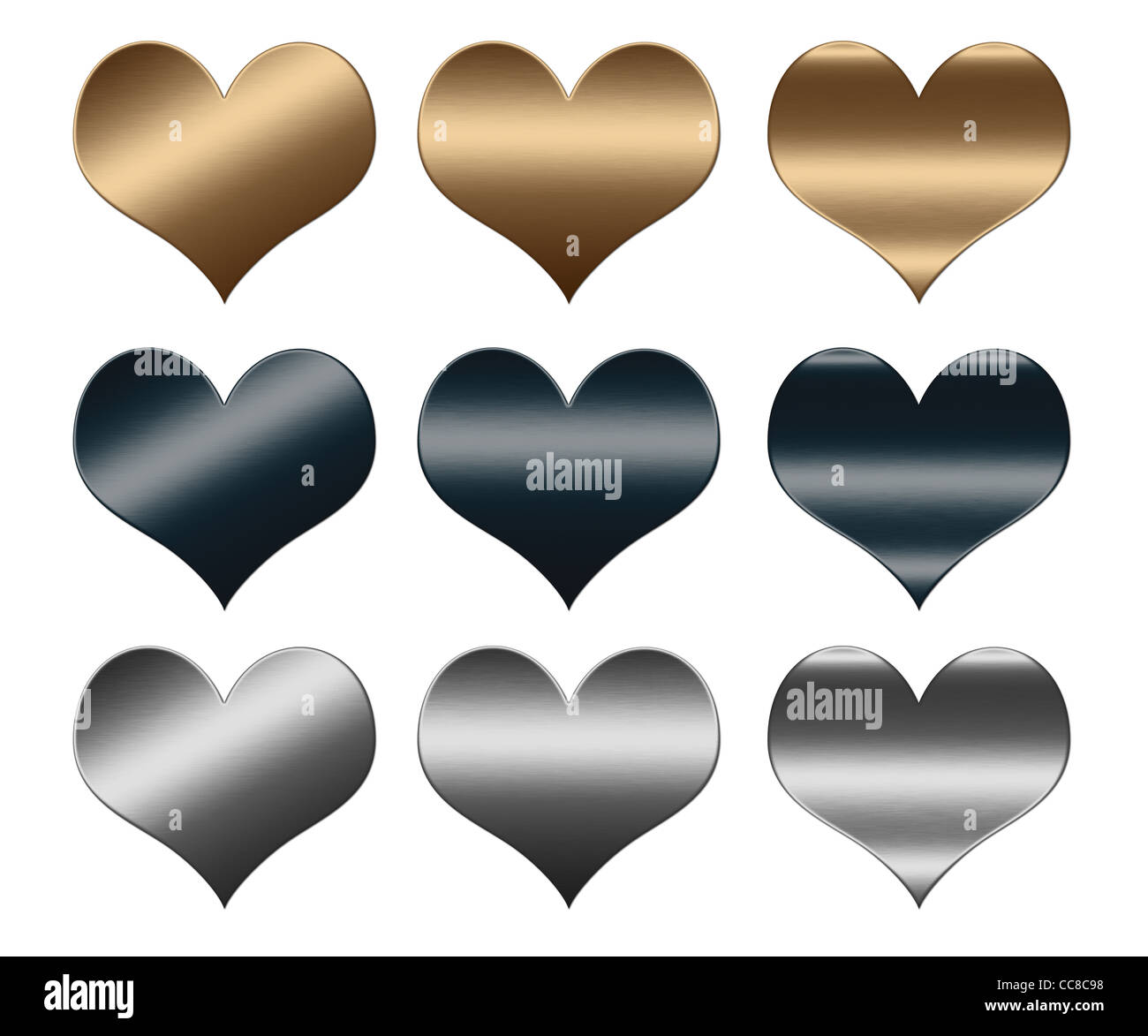 Gioielli, cuore d'oro e argento metallico, segno di amore per il design Foto Stock