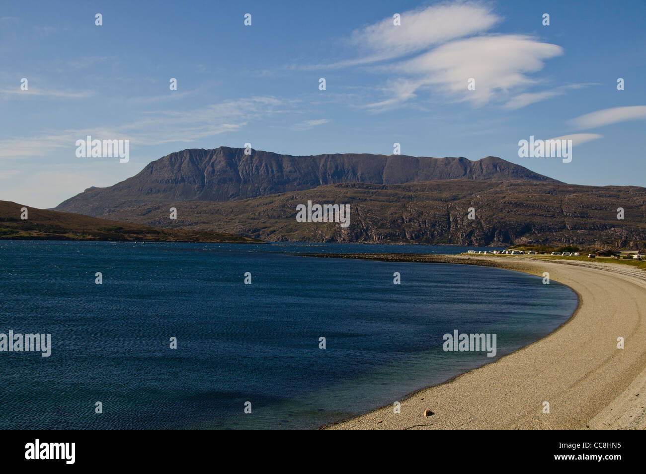 Gruinard Bay Beach,Roulotte,Grunard isola,Wester Ross, A832 strada costiera, a nord-ovest della Scozia Foto Stock