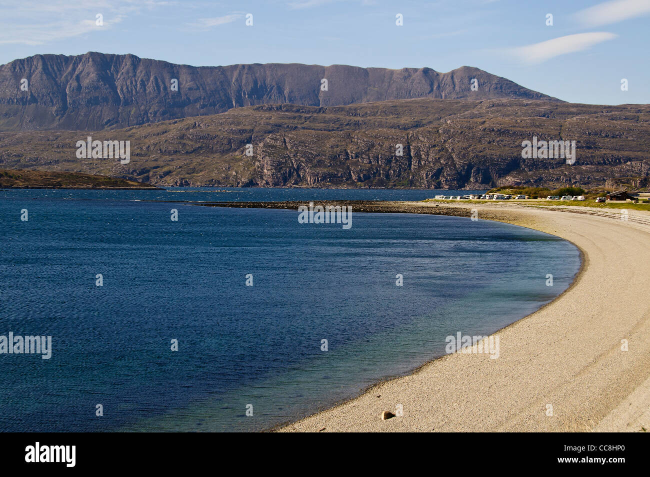 Gruinard Bay Beach,Roulotte,Grunard isola,Wester Ross, A832 strada costiera, a nord-ovest della Scozia Foto Stock