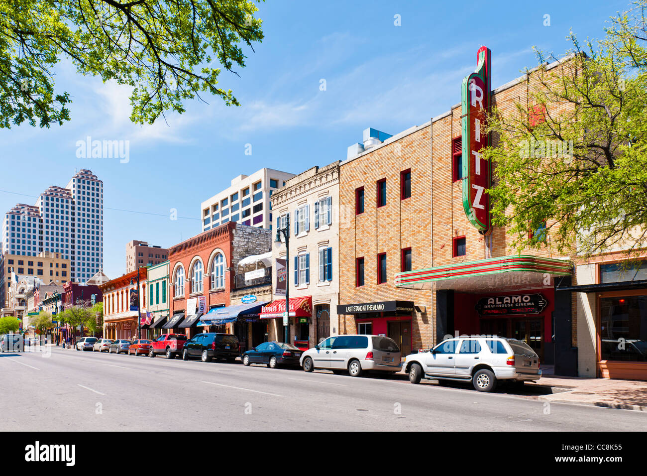 6 Storico street district, Austin, TX Foto Stock