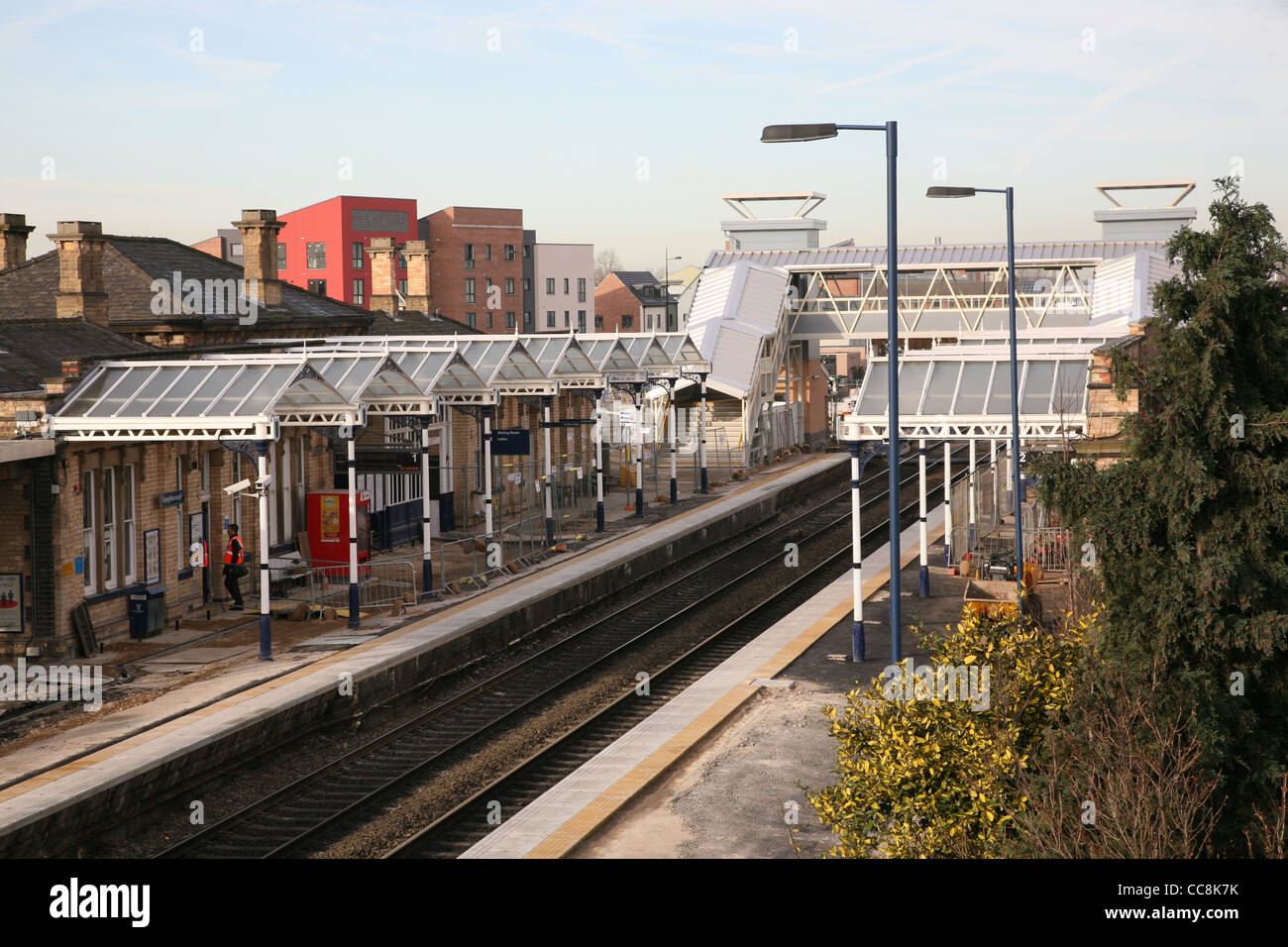 Nuovo ponte pedonale e lavori di costruzione a loughborough stazione ferroviaria Foto Stock